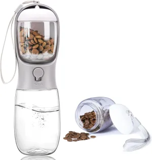 Portable Dog Water Bottle with Food Container,15oz Leak-Proof Pet Water Dispenser for Dogs, Cats, Puppies,Built-in Activated Carbon Filter for Travel,Hiking, Walking,and Outdoor Activities