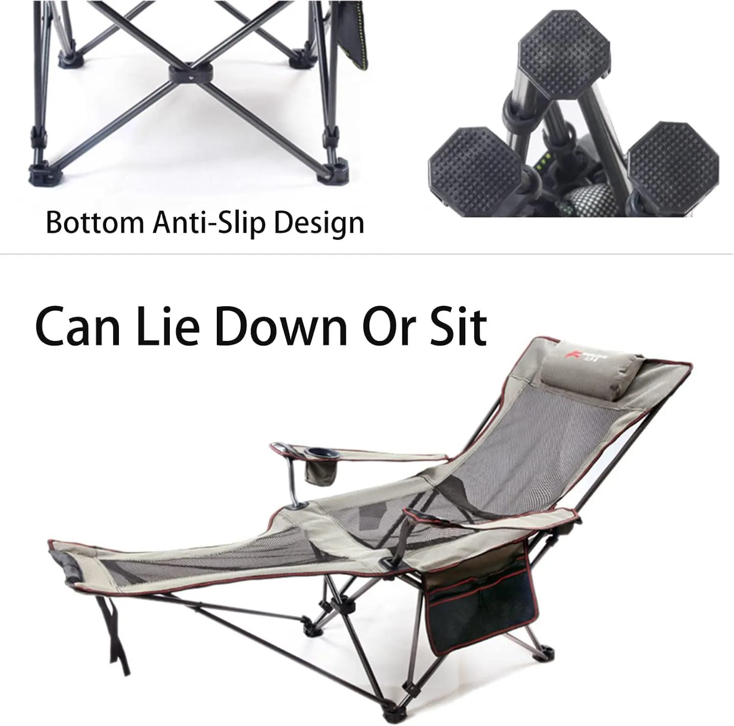 Portable Lightweight Camping Chairs Foldable Beach Chairs for Leisure Fishing, Outing Party, Beach Barbecue, Office Lunch Break (with Tripod,Grey - mesh face)