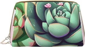 Portable Makeup Bag, Travel Organizer with Zipper, Large Cosmetic Bag, Cartoon Succulents Print Toiletry Case