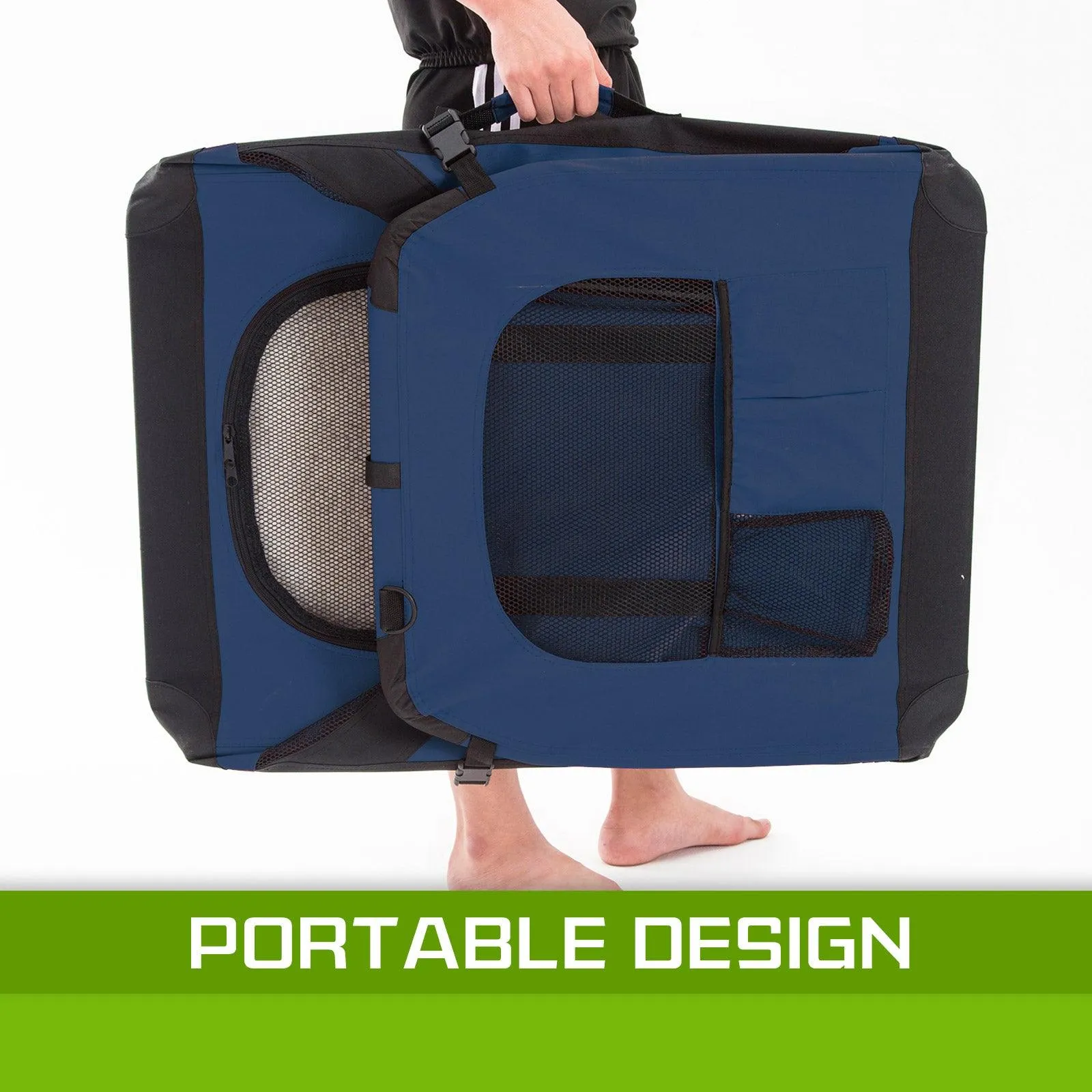 Portable Soft Dog Cage Crate Carrier - BLUE