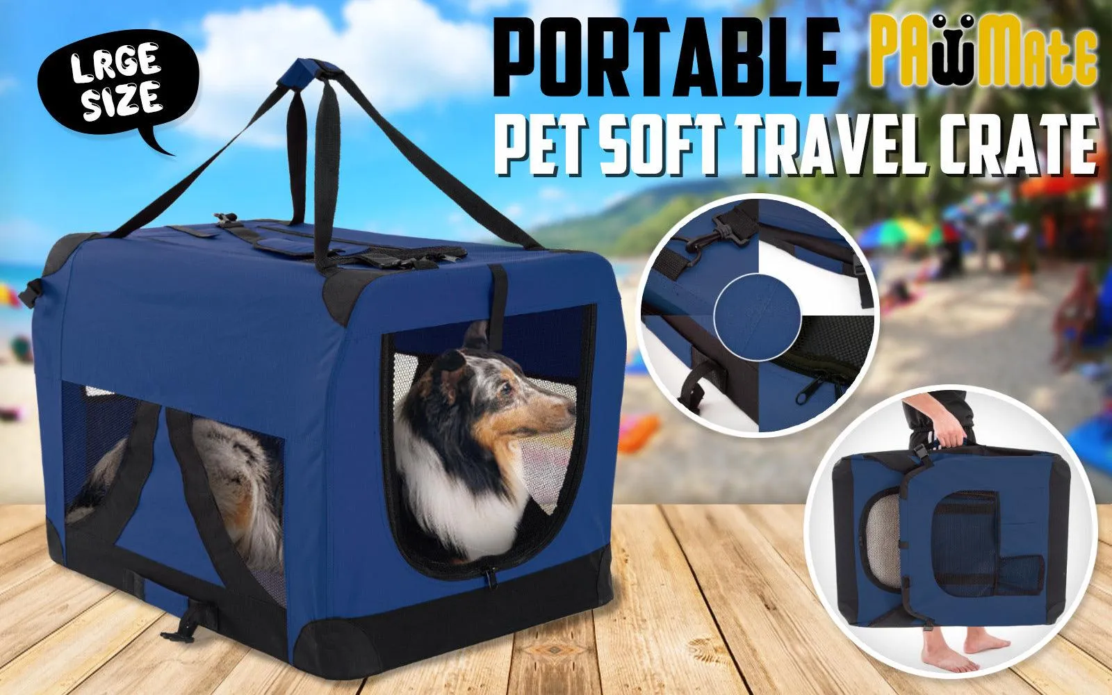 Portable Soft Dog Cage Crate Carrier - BLUE
