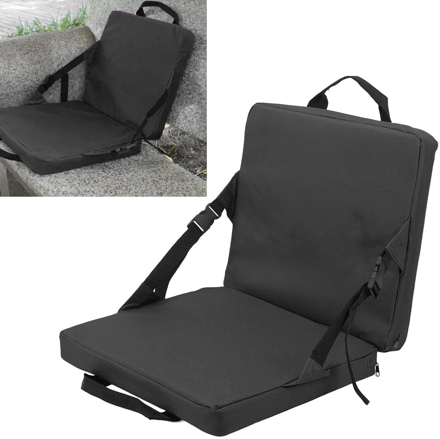 Portable Stadium Seat Cushion Outdoor Foldable Chair Soft Sponge Cushion Back Chair for Stadium and Beach (Black)