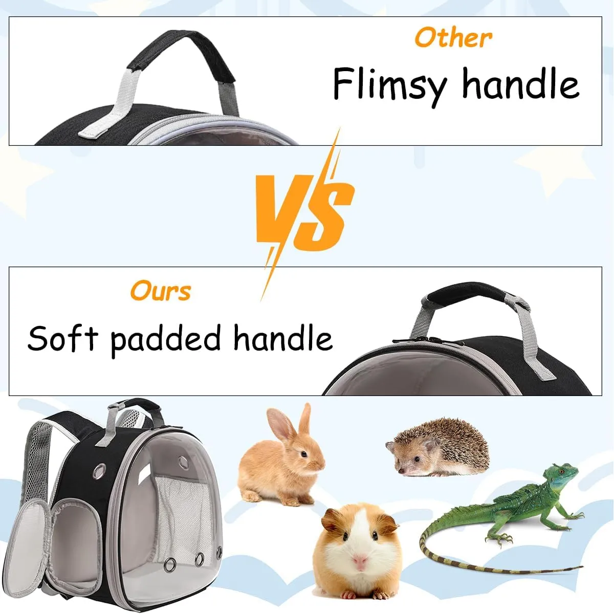 Portable Travel Small Animal Backpack Carrier Pet Backpack Guinea Pig Bird Bearded Dragon Kitten Small Dogs Turtle Rabbit Cage Hard Bubble Bag Breathable Handbag