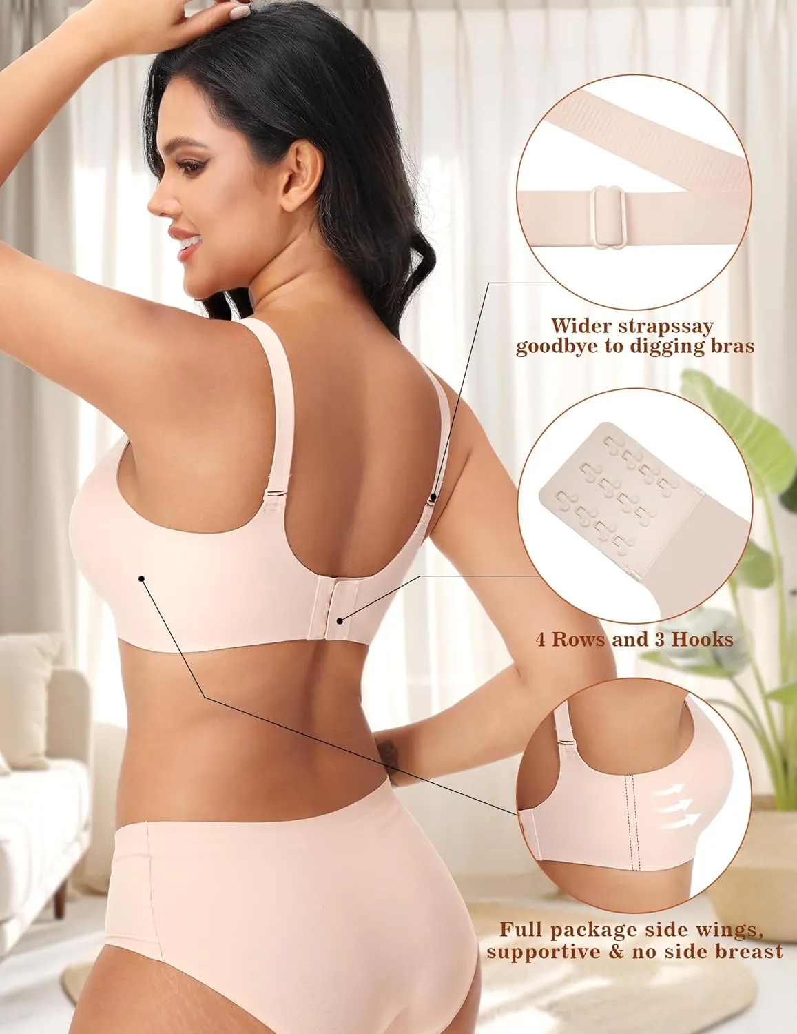 PoseFree Wireless Bras for Women No Underwire Full Coverage Supportive Seamless Back Fat Smoothing Padded Push Up Bra