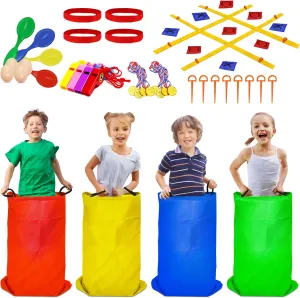 Potato Sack Race Bags, Tic Tac Toe Game, Egg Spoon Race, 3 Legged Races Bands, 39PCS Outdoor Games Sets for Birthday Party Field Day Family Reunion Carnival, Kids Adults Outside Yard Lawn Easter Game