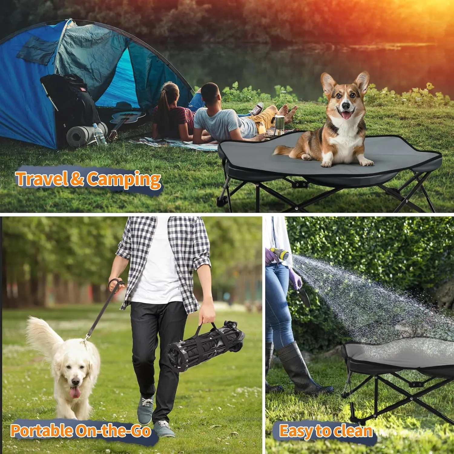 Pozico Hexagonal Elevated Dog Bed, 32" Foldable Pet Cot with Carry Handle, Removable Plush Cushion, Breathable Raised Frame for Medium/Small Dogs – Indoor & Outdoor Use