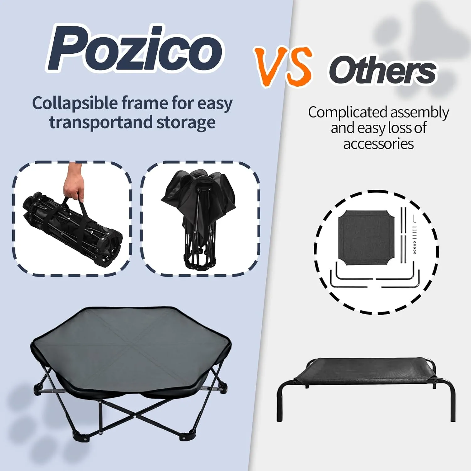 Pozico Hexagonal Elevated Dog Bed, 32" Foldable Pet Cot with Carry Handle, Removable Plush Cushion, Breathable Raised Frame for Medium/Small Dogs – Indoor & Outdoor Use