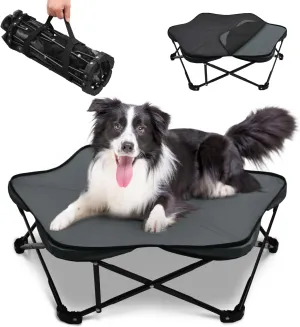 Pozico Hexagonal Elevated Dog Bed, 32" Foldable Pet Cot with Carry Handle, Removable Plush Cushion, Breathable Raised Frame for Medium/Small Dogs – Indoor & Outdoor Use