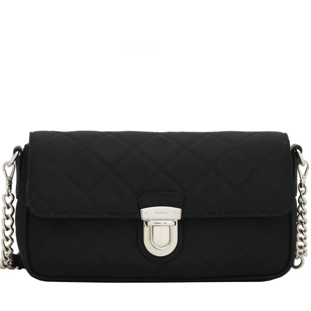 Prada 1BH025 Tessuto Nylon Quilted Convertible Clutch Sling Bag- Black