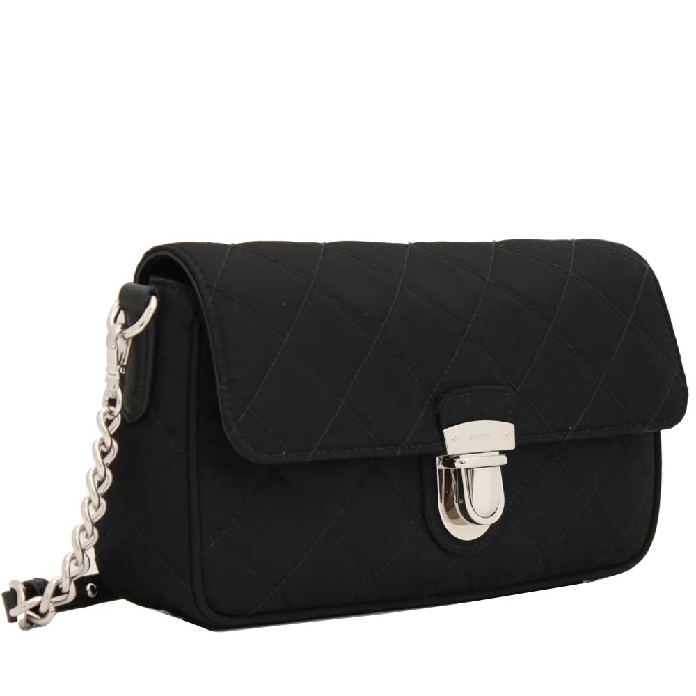 Prada 1BH025 Tessuto Nylon Quilted Convertible Clutch Sling Bag- Black
