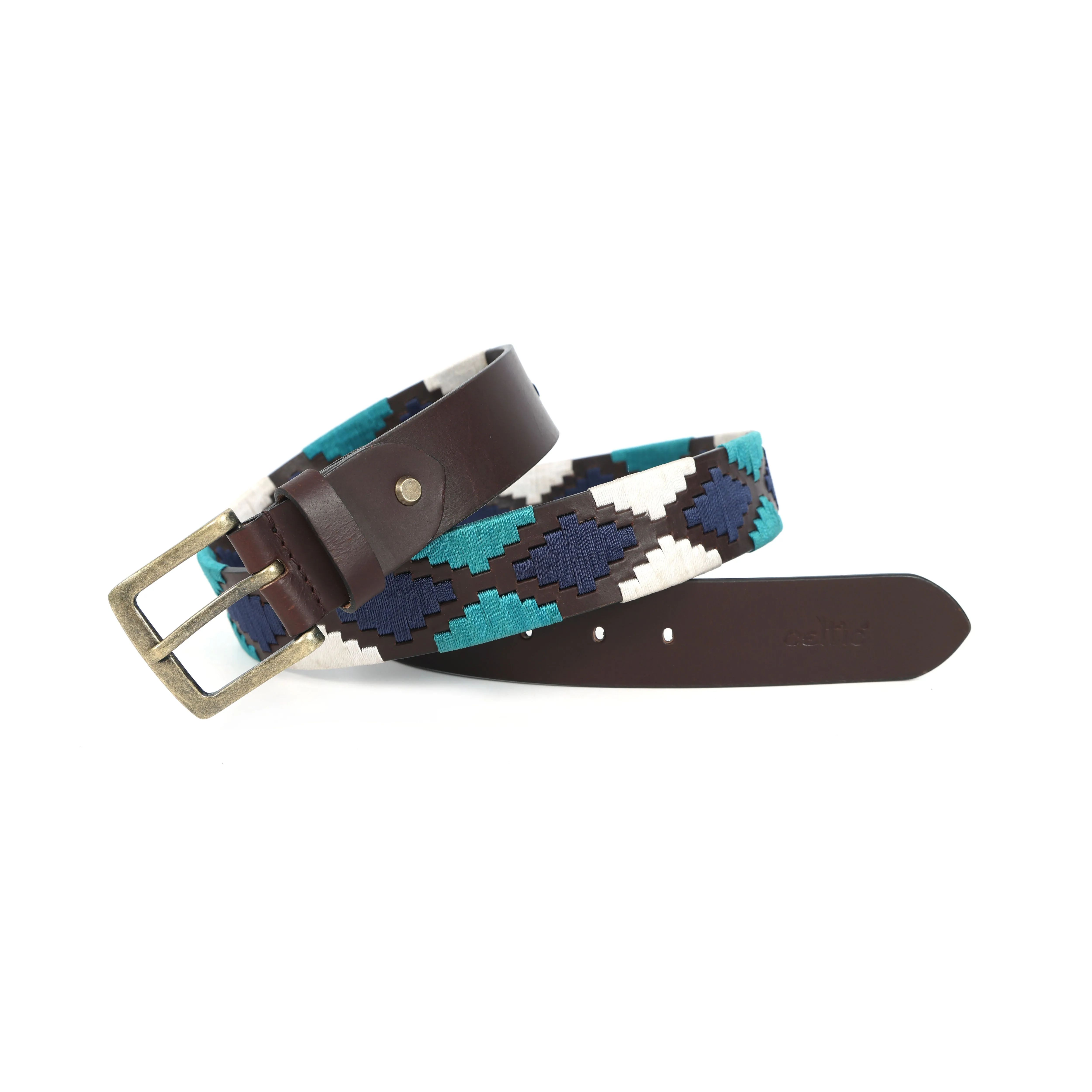 Premium Brown Leather Belt with Golden Buckle & Multi-Color Stitching.LB-874