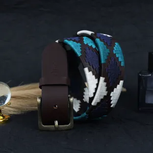 Premium Brown Leather Belt with Golden Buckle & Multi-Color Stitching.LB-874