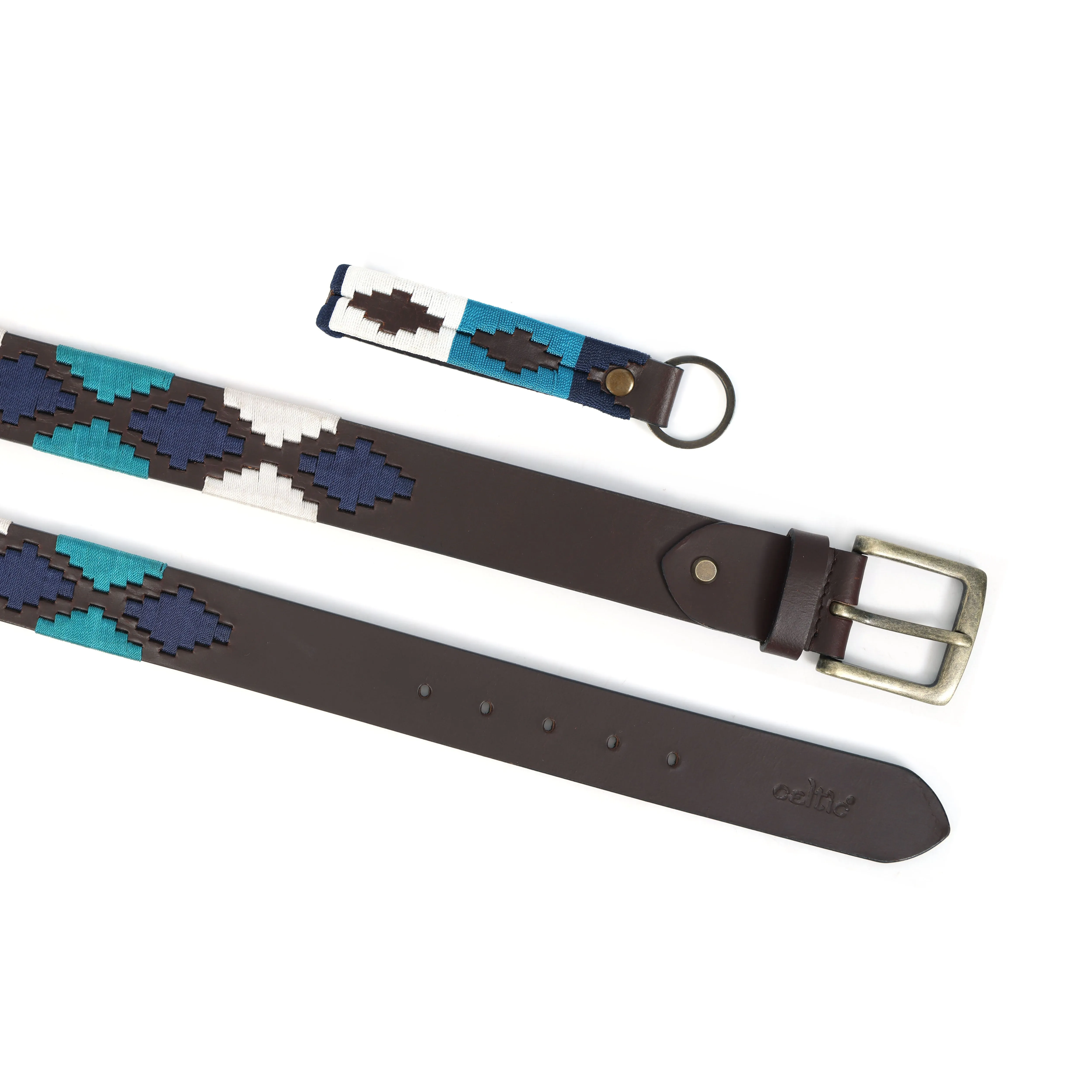 Premium Brown Leather Belt with Golden Buckle & Multi-Color Stitching.LB-874