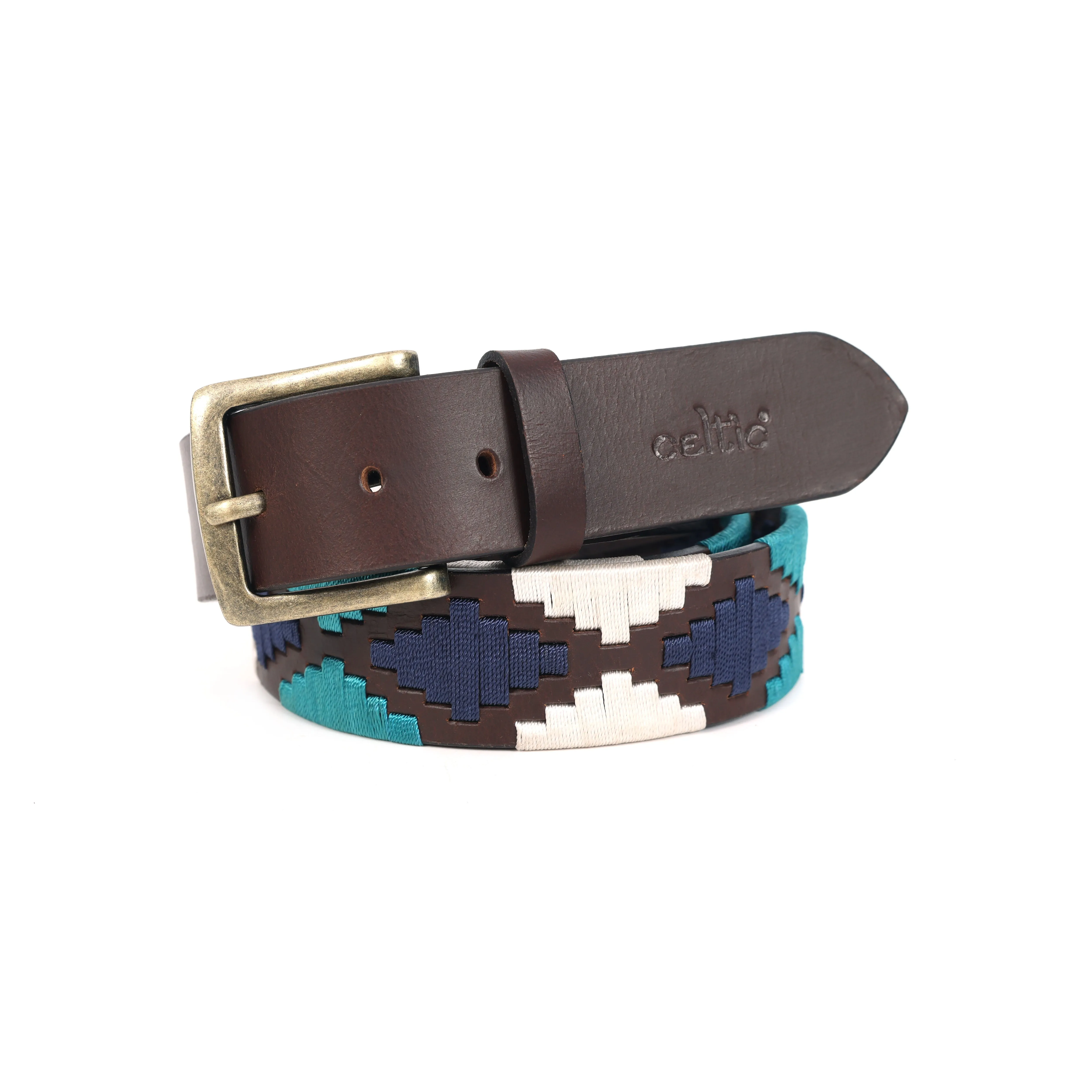 Premium Brown Leather Belt with Golden Buckle & Multi-Color Stitching.LB-874