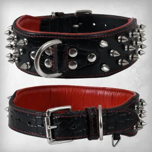 Premium Genuine Leather Spike Dog Collar, Crocodile Pattern, Gator Design | Full Grain, Heavy Duty, Exotic, Distinguish, 2" Wide (Onyx Black, M (Fit Neck 14.5"-18.5"))