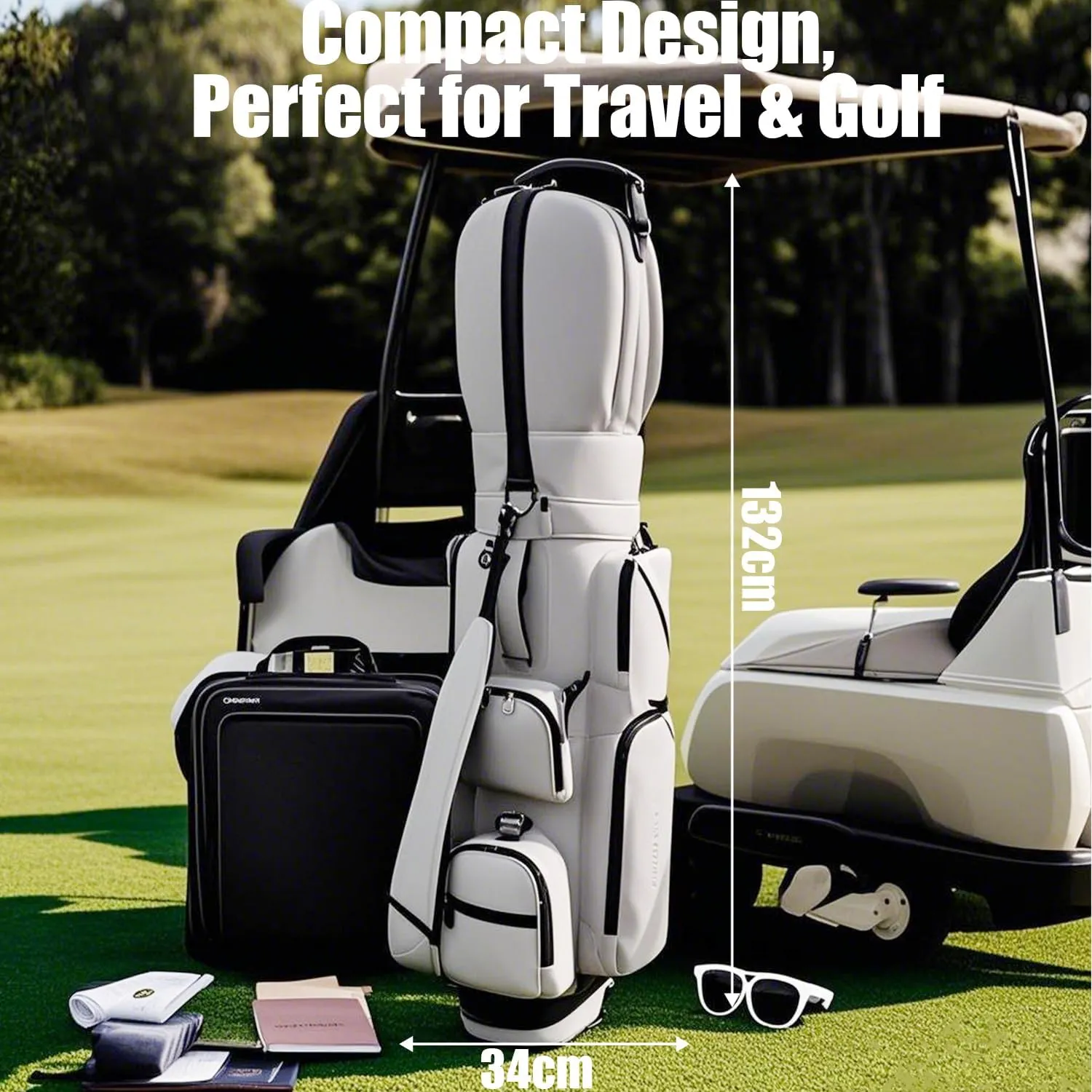 Premium Golf Travel Bag - 8-Way Divider Waterproof Silicone Leather, Eco-Friendly Design with Wheels & Multi-Pocket Storage (Black/White/Blue/Green)