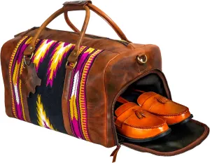 Premium Handmade Duffle Bag leather heavy duty Gym Sports Airplane Overnight Luggage Carry On Unisex Travel Hand woven Rug Bag Wollen Bag Gift for His/Her MO8
