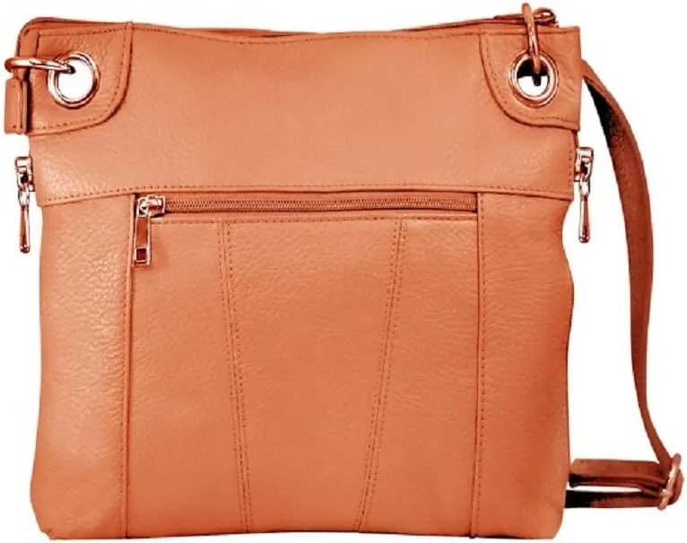 Premium Leather Crossbody Style Locking Concealment Purse - CCW Concealed Carry Gun - Wire Reinforced Strap