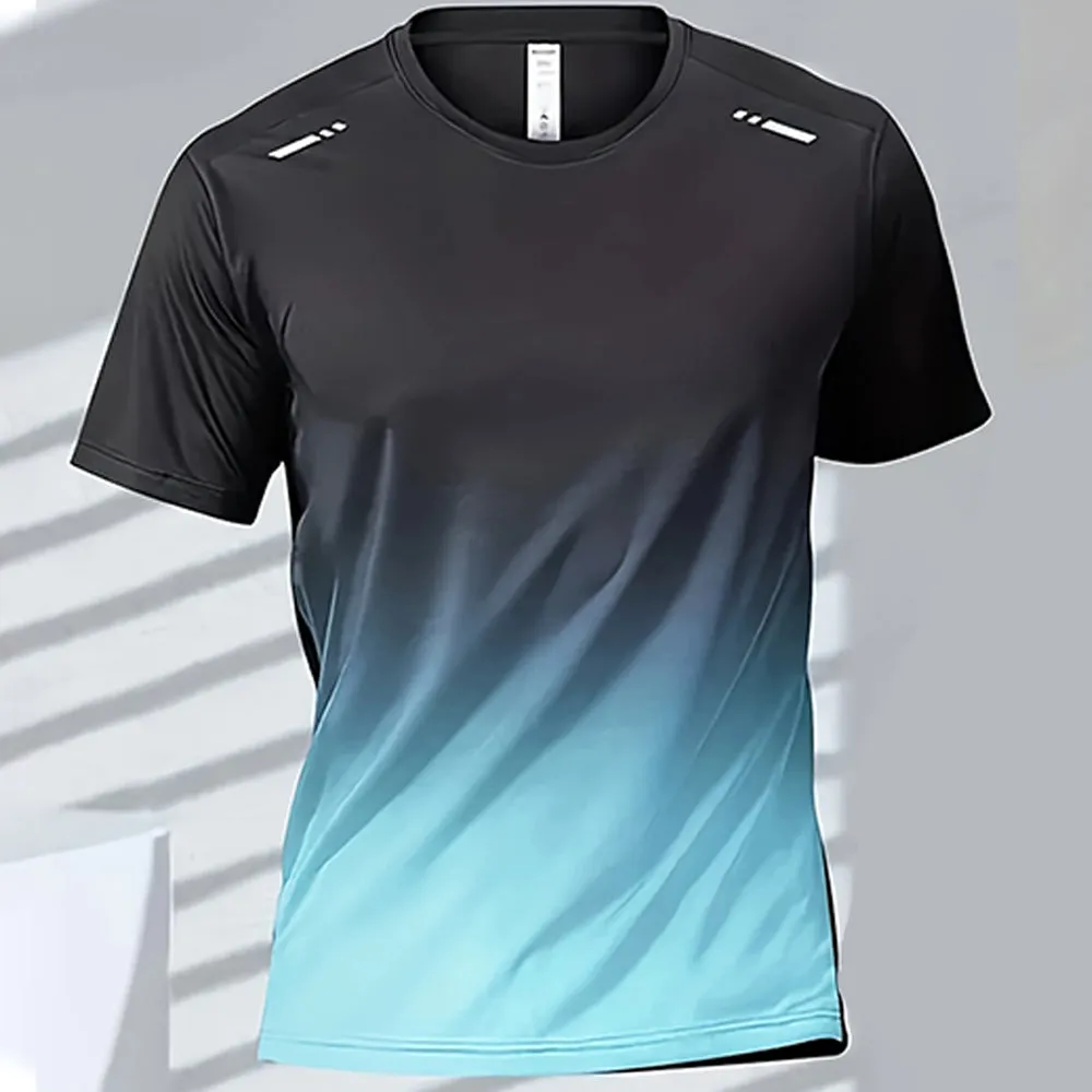 Premium Men's Sports T-Shirt – Quick Dry Casual Running & Boxing Top, Short Sleeve Badminton & Training Shirt, Gradient Design for Summer Sportswear