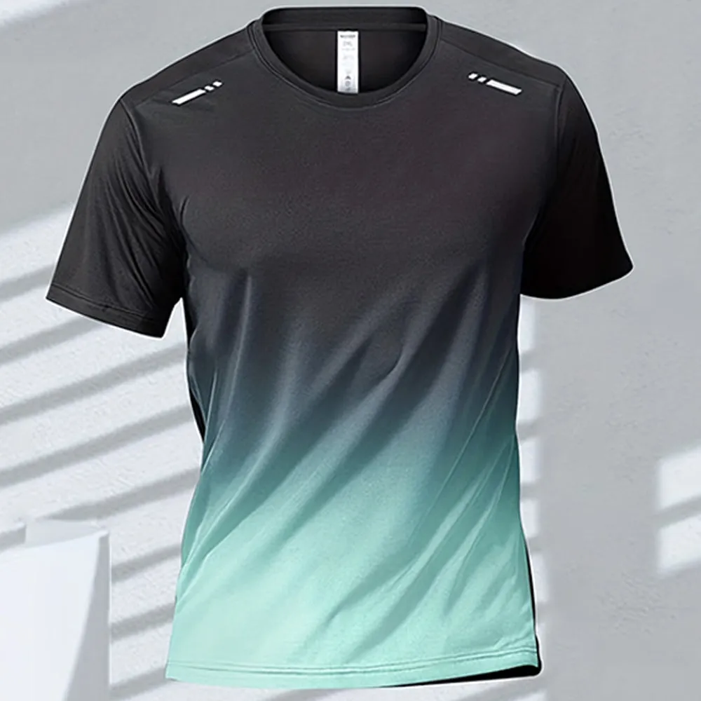 Premium Men's Sports T-Shirt – Quick Dry Casual Running & Boxing Top, Short Sleeve Badminton & Training Shirt, Gradient Design for Summer Sportswear