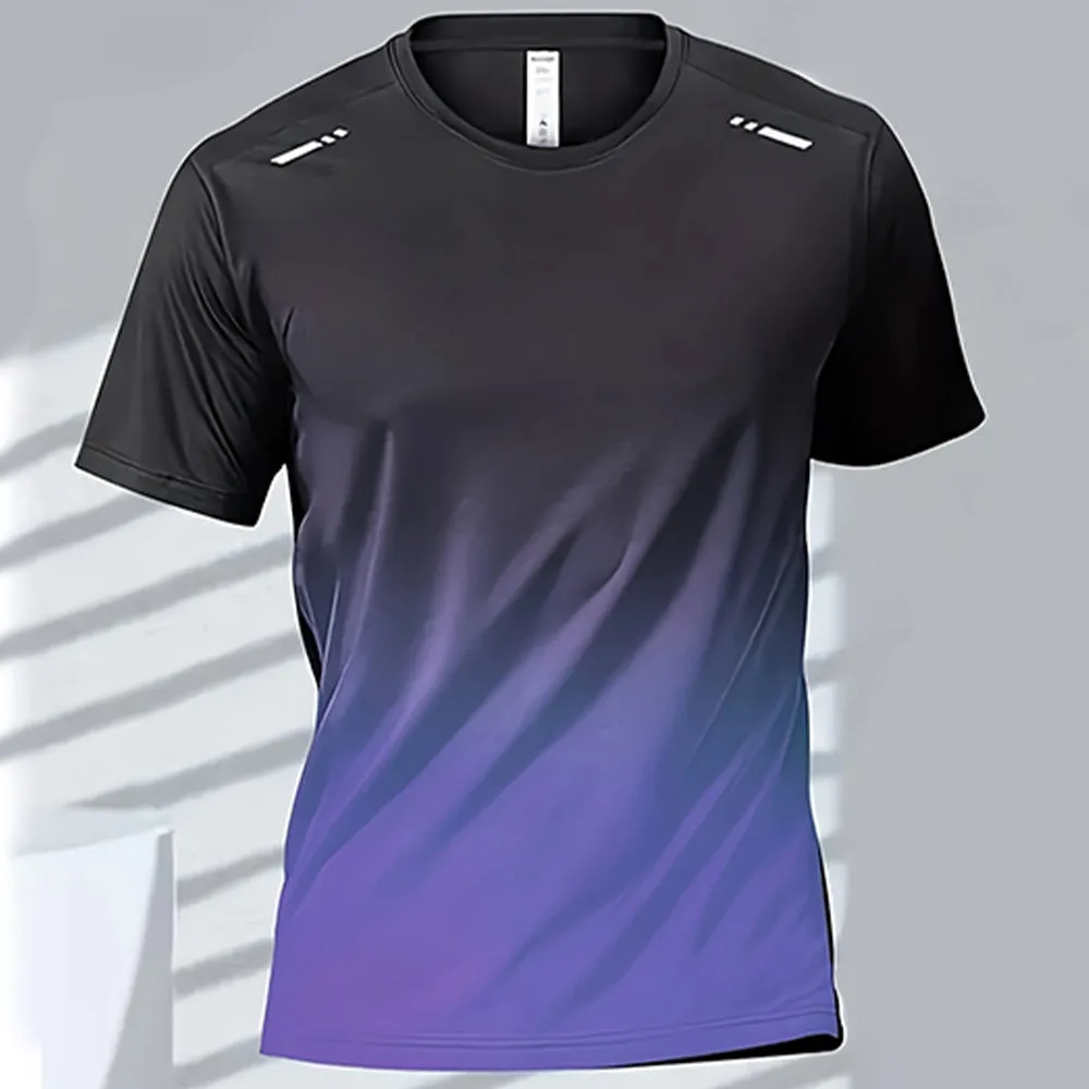 Premium Men's Sports T-Shirt – Quick Dry Casual Running & Boxing Top, Short Sleeve Badminton & Training Shirt, Gradient Design for Summer Sportswear