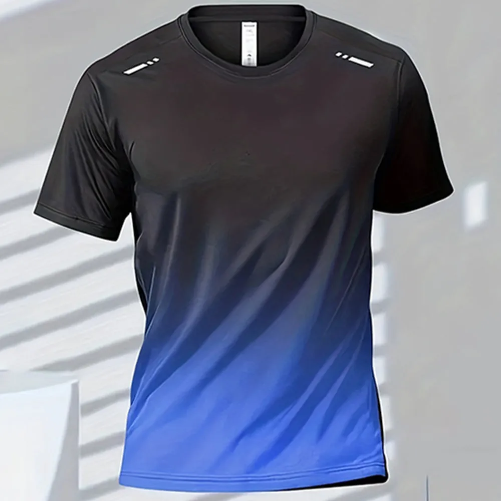 Premium Men's Sports T-Shirt – Quick Dry Casual Running & Boxing Top, Short Sleeve Badminton & Training Shirt, Gradient Design for Summer Sportswear