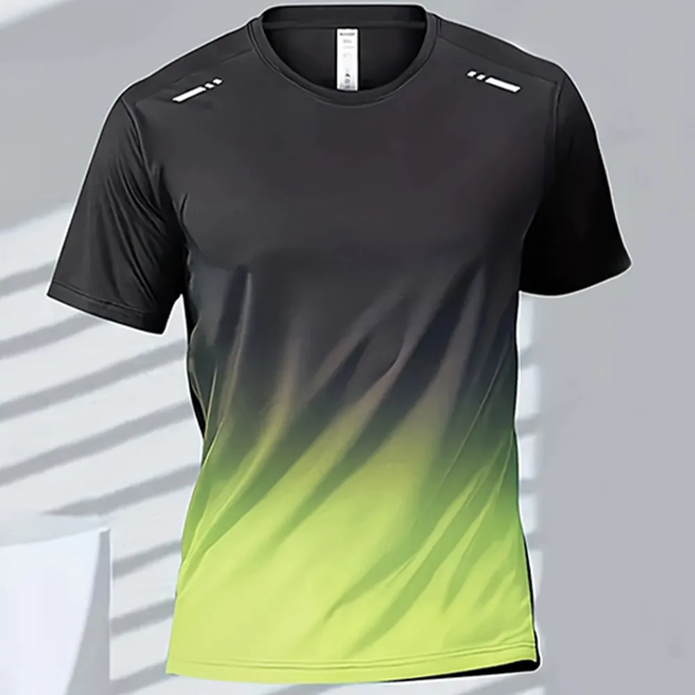 Premium Men's Sports T-Shirt – Quick Dry Casual Running & Boxing Top, Short Sleeve Badminton & Training Shirt, Gradient Design for Summer Sportswear