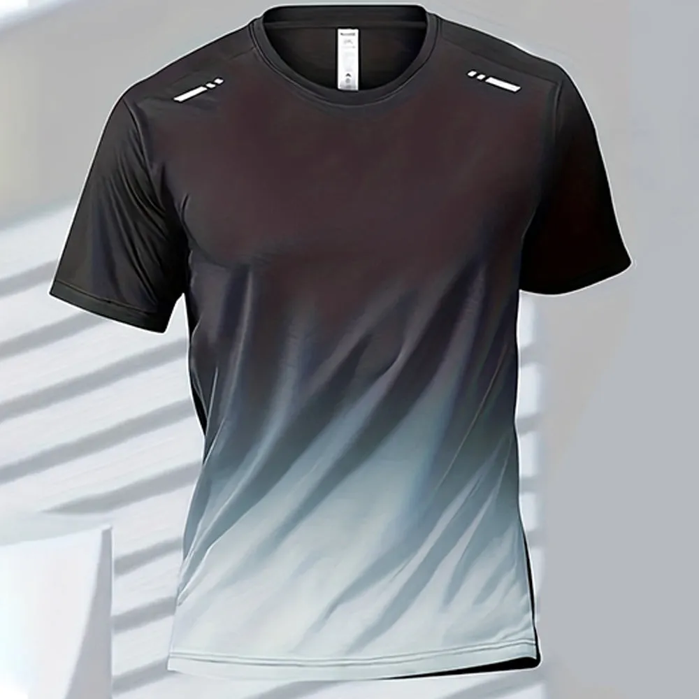 Premium Men's Sports T-Shirt – Quick Dry Casual Running & Boxing Top, Short Sleeve Badminton & Training Shirt, Gradient Design for Summer Sportswear