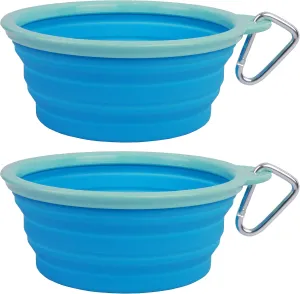 Prima Pet Collapsible Silicone Water Travel Bowl with Clip for Dog and Cat, Portable and Durable Pop-up Feeder for Convenient On-The-go Feeding – Size: Large (5 Cups) Aqua – 2 Pack