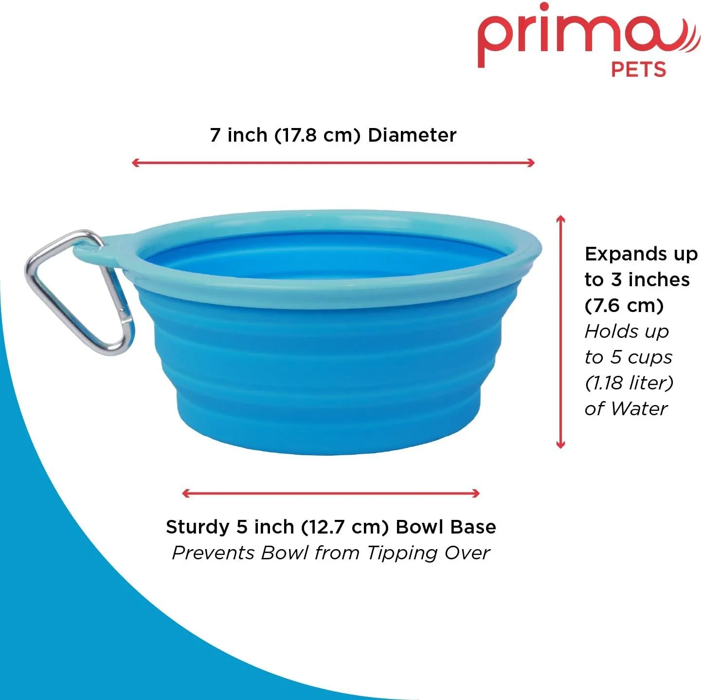Prima Pet Collapsible Silicone Water Travel Bowl with Clip for Dog and Cat, Portable and Durable Pop-up Feeder for Convenient On-The-go Feeding – Size: Large (5 Cups) Aqua – 2 Pack