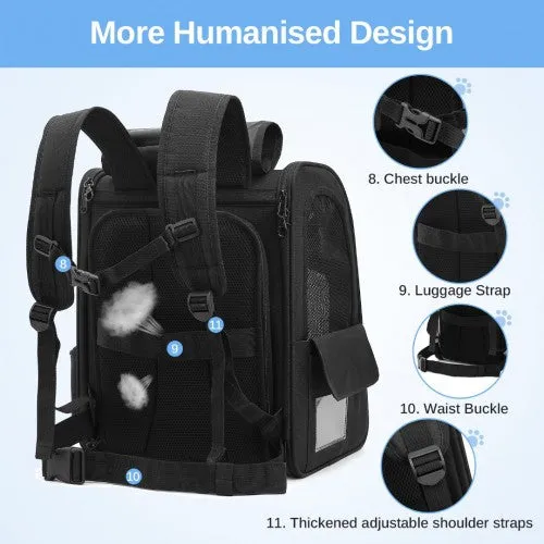 PTD2441 - Dogat Expandable And Foldable Pet Backpack Carrier with Ventilated Mesh Windows Comfortable & Secure Design - Black