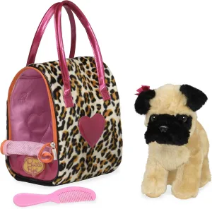 Pucci Pups by Battat - Printed Plush Bag and Pug 8 inches