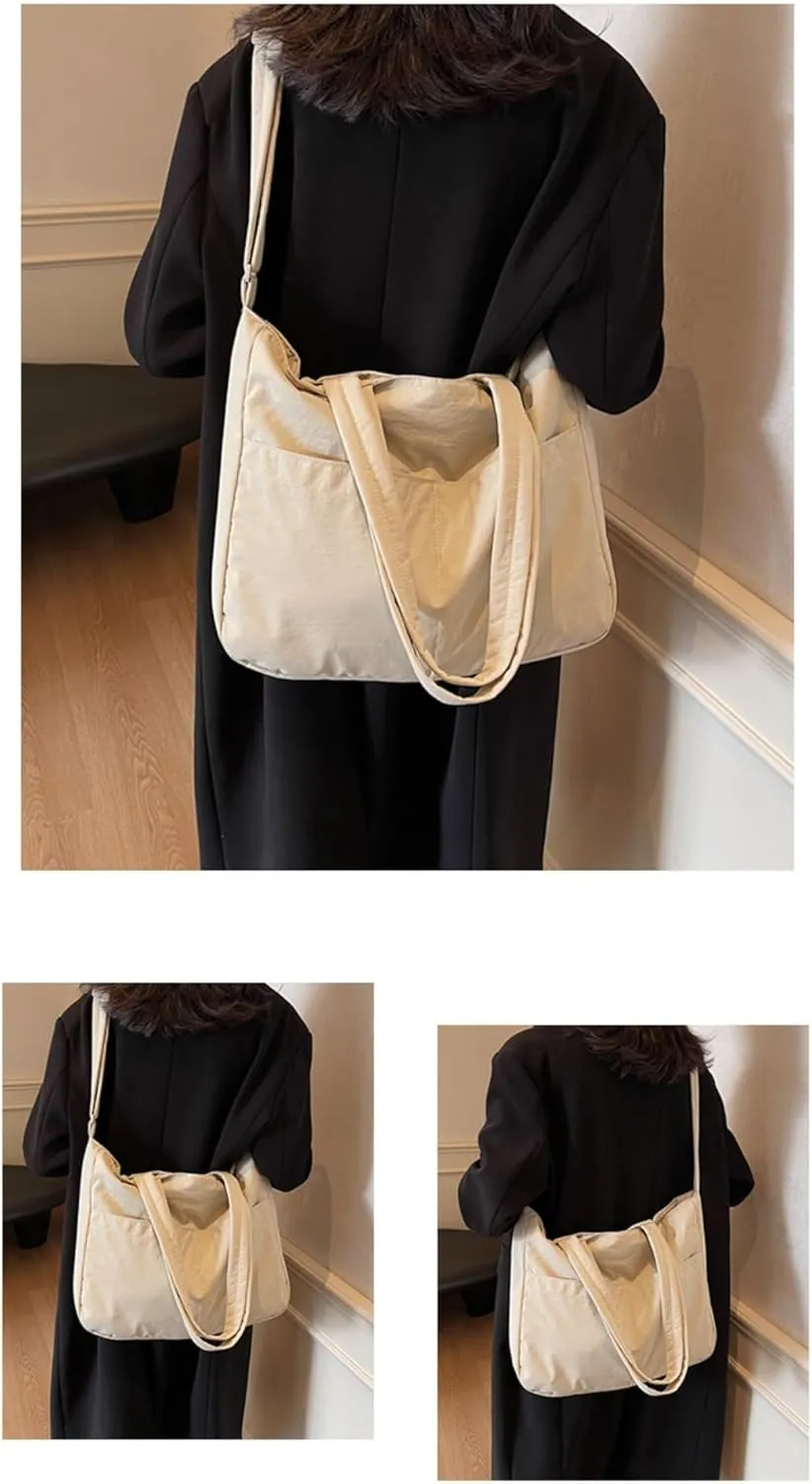 Puffy Tote Bag for Women with Zipper Large Lightweight Crossbody Handbag for Travel Gym Work