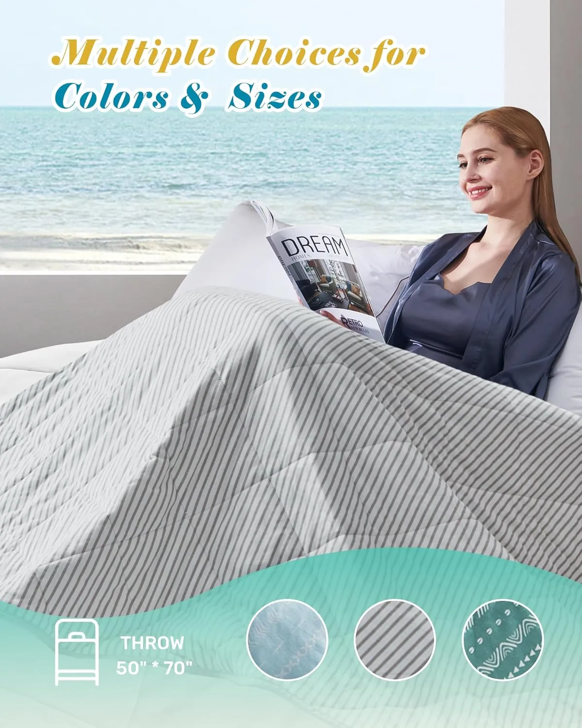 puredown® Ice Cooling Throw Blanket - High Q-Max 0.48 Cool to The Touch, Soft Summer Printed Blanket for Hot Sleepers, All Season Lightweight Couch Throws, Grey, 50" x 70"