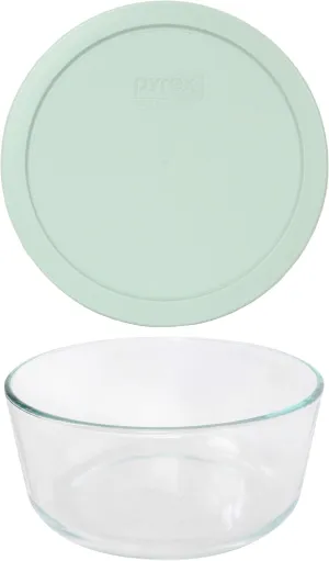 Pyrex (1 7203 7 Cup Glass Dish & (1) 7402-PC 6/7 Cup Muddy Aqua Lid Made in the USA