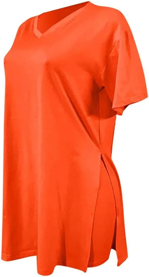 qfmqkpi Women’s Casual 2 Piece Outfits V Neck Side Split Tops and Shorts Set Tracksuit