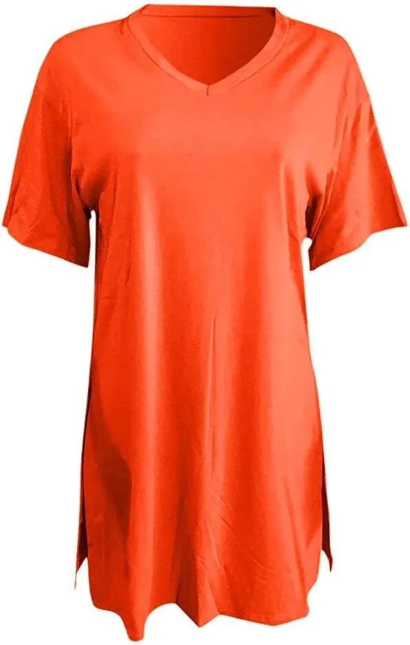 qfmqkpi Women’s Casual 2 Piece Outfits V Neck Side Split Tops and Shorts Set Tracksuit