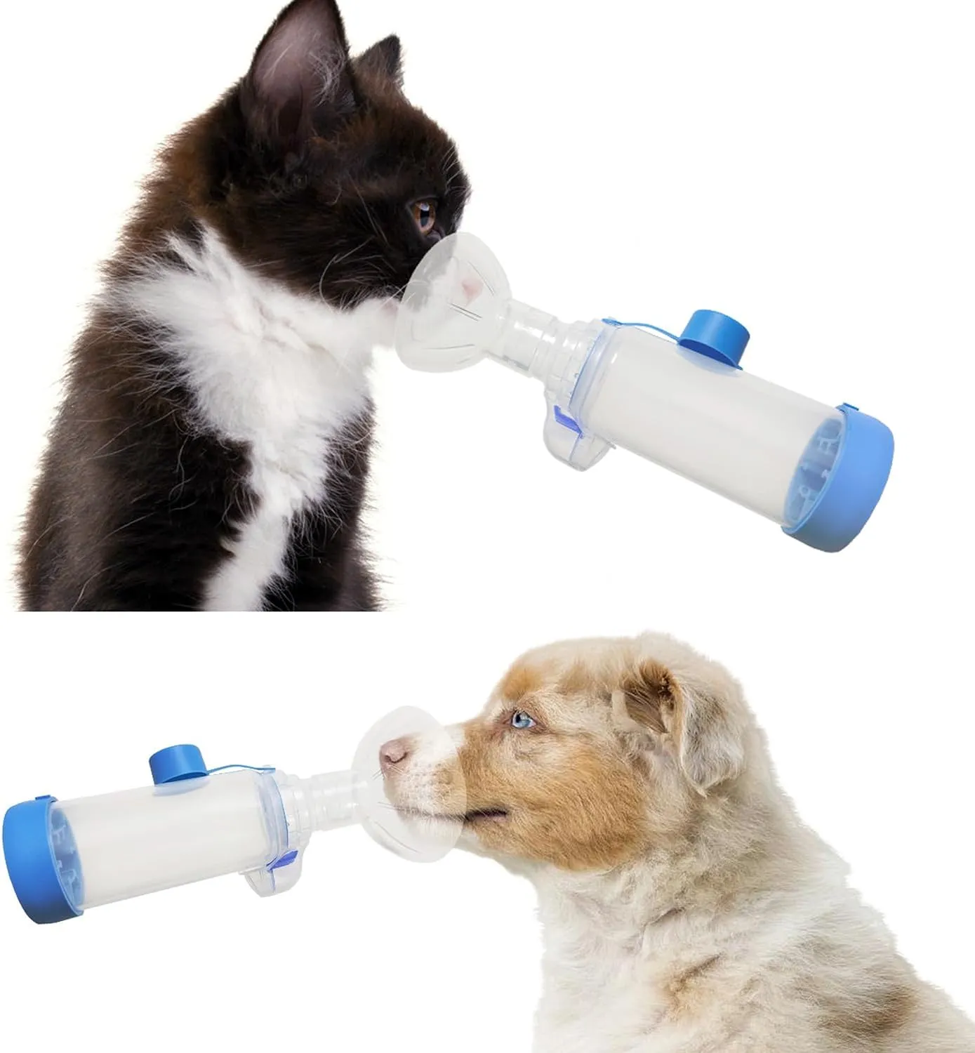 QMARK Inhaler Spacer with 2 Masks for Pets Cat and Small Dog Inhaler Spacer for MDI,with Round Shape Silicone Mask, Feline Aerosol Chamber with Breathing Indicator