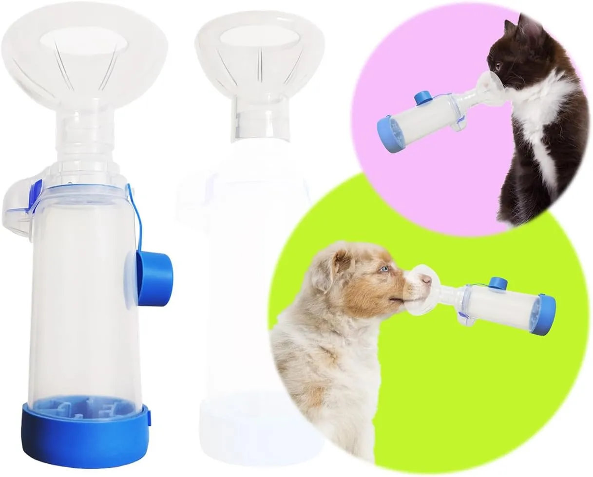 QMARK Inhaler Spacer with 2 Masks for Pets Cat and Small Dog Inhaler Spacer for MDI,with Round Shape Silicone Mask, Feline Aerosol Chamber with Breathing Indicator