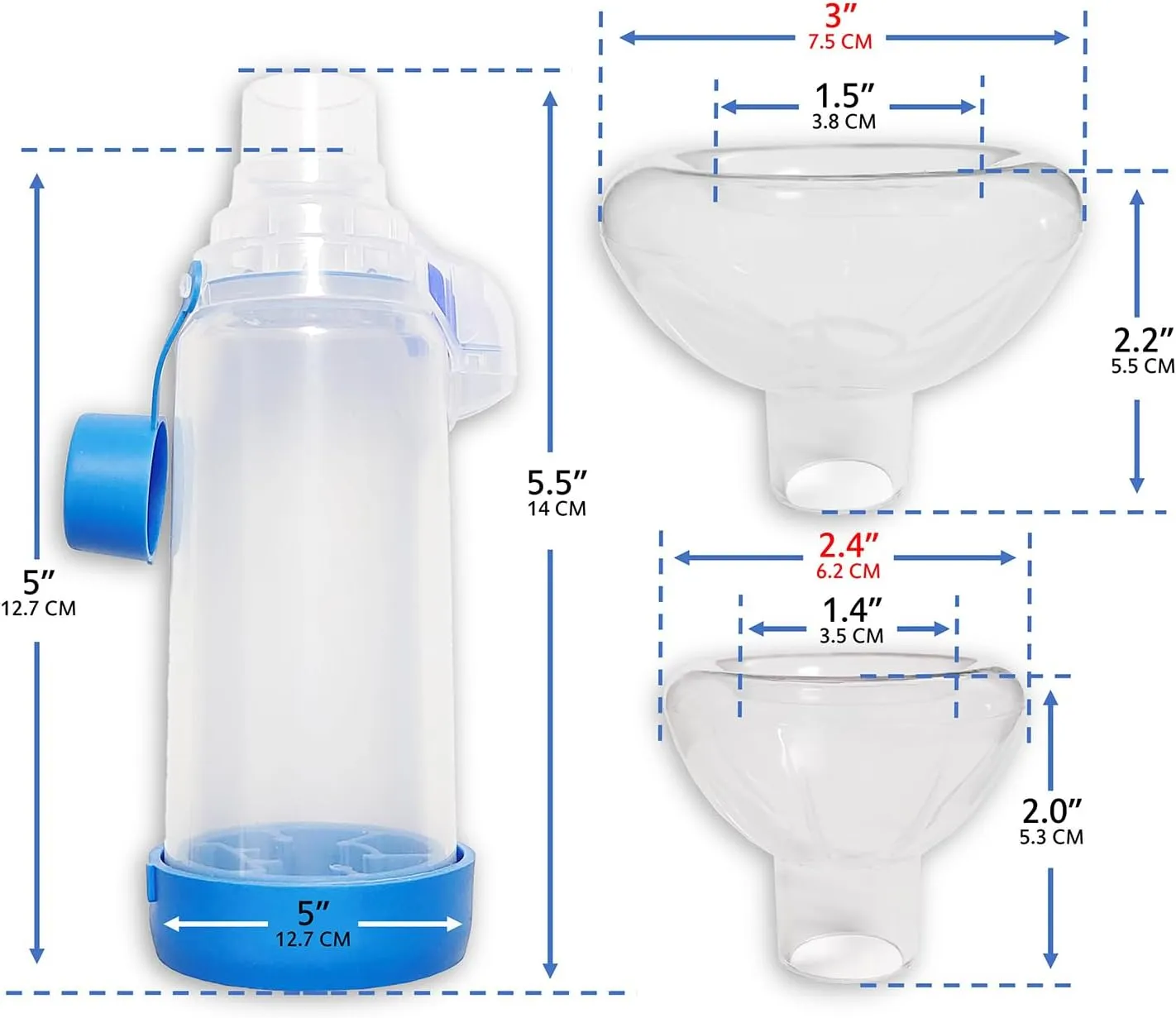 QMARK Inhaler Spacer with 2 Masks for Pets Cat and Small Dog Inhaler Spacer for MDI,with Round Shape Silicone Mask, Feline Aerosol Chamber with Breathing Indicator