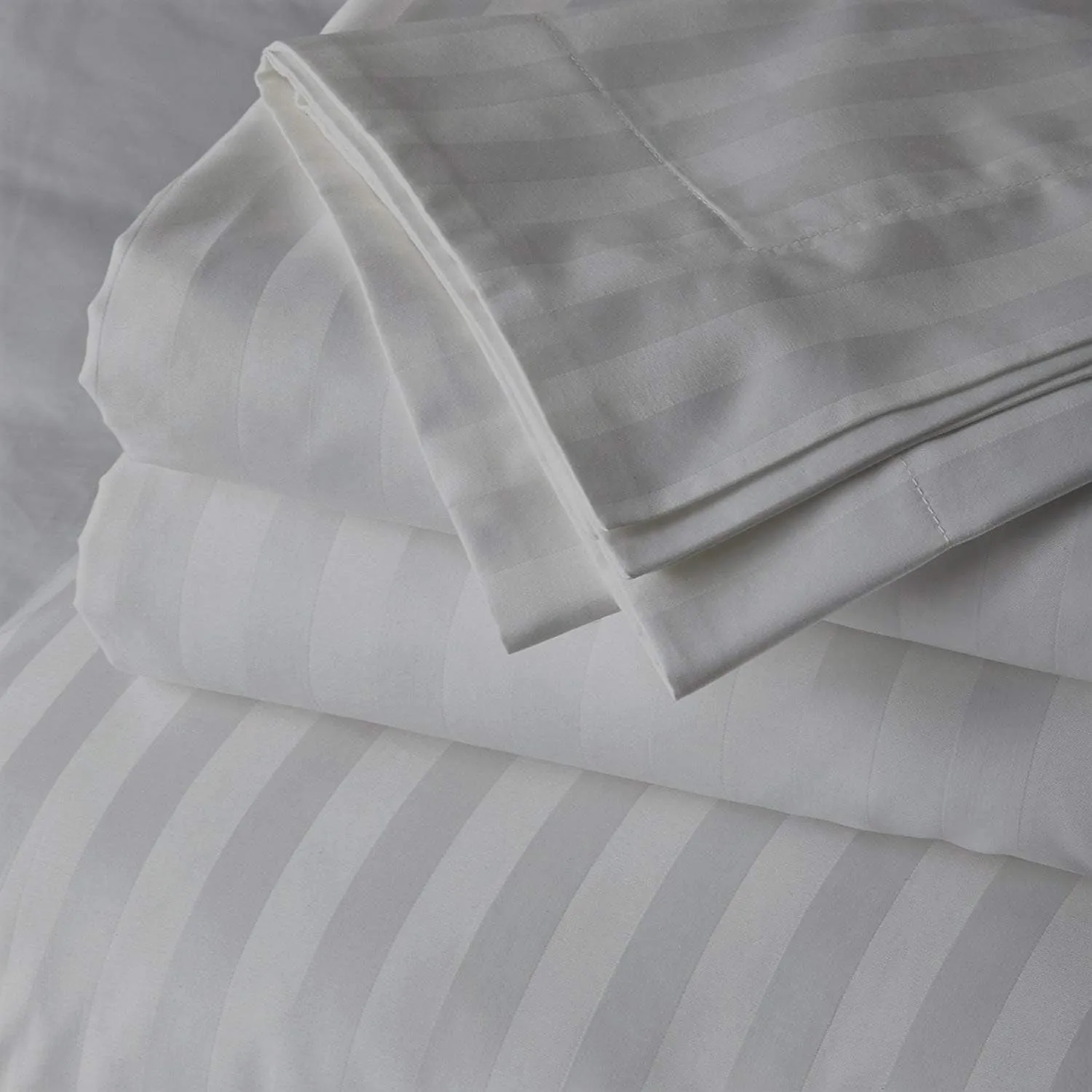Queen Size Ash/Silver Striped Bed Sheet Set - 800 TC Egyptian Cotton Bedding - Upto 18 Inch Deep Pocket of Cotton Sheets - 6 Piece Premium Sheet Set Cotton