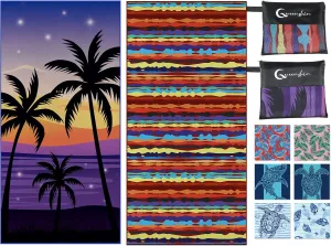 Queenshin 2 Pack Microfiber Beach Towel Oversized 71"x35" Big Extra Large Lightweight Sand Free Towels for Adult Quick Dry Absorbent Travel Camping Beach Accessories Vacation Essential Gift