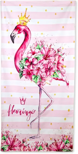 Queenshin Cabana Stripes Flamingo Microfiber Beach Towels Oversized for Adults, Large Pink Soft Quick Dry Absorbent Lightweight Bath Towel Blanket Sandproof, 30" x 60"