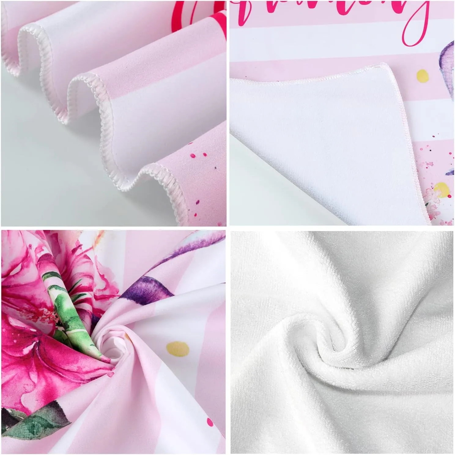 Queenshin Cabana Stripes Flamingo Microfiber Beach Towels Oversized for Adults, Large Pink Soft Quick Dry Absorbent Lightweight Bath Towel Blanket Sandproof, 30" x 60"
