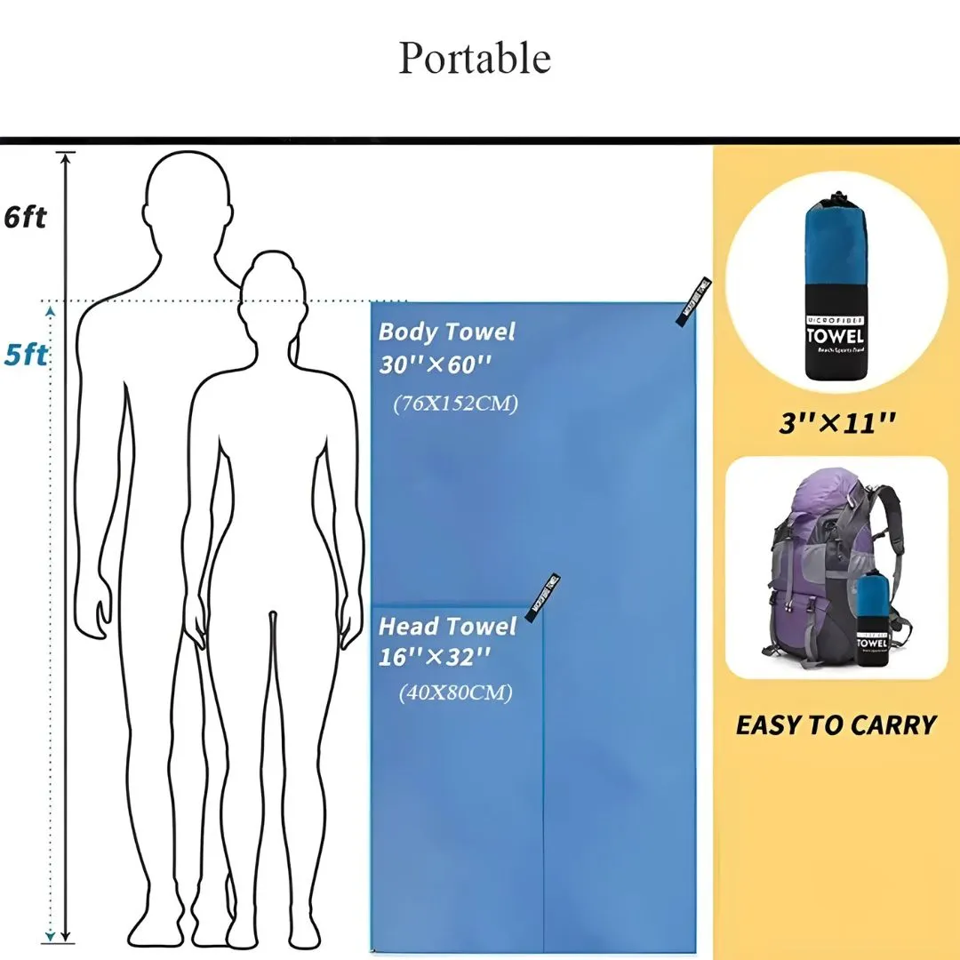 Quick-Dry Microfiber Gym Towel | Sports & Fitness Towel with Storage Bag
