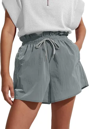 Quick Dry Paperbag Shorts for Women Girls Summer High Waisted Lightweight Shorts with Pockets
