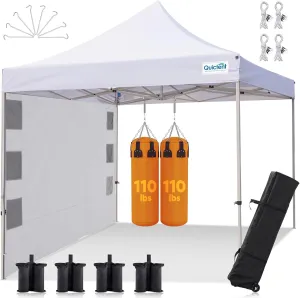 Quictent 10x10 Heavy Duty Pop up Canopy Tent, Commercial Grade Instant Shelter with Wheeled Bag for Outdoor, Beach, Parties, Markets, 500D Silver Coated UPF 50  Sun Shield