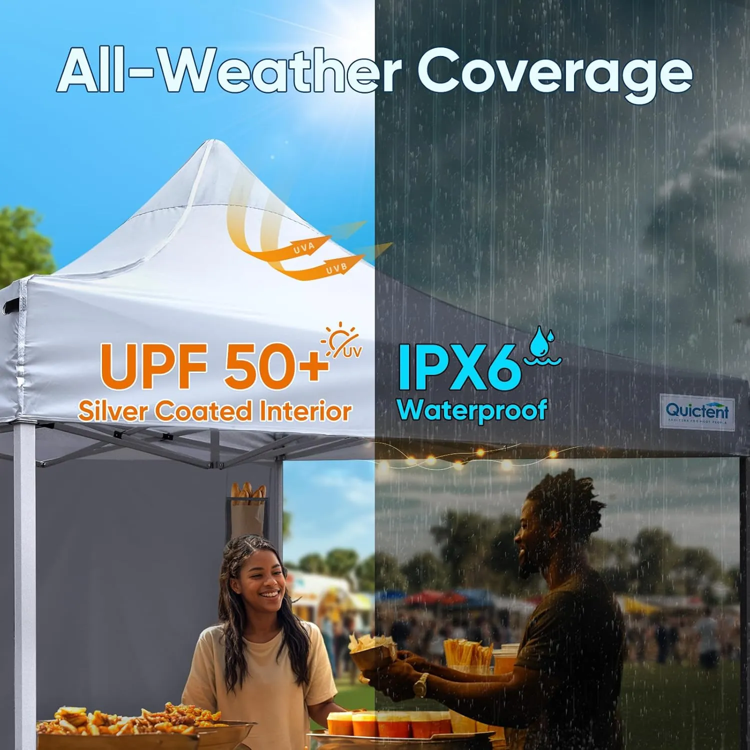 Quictent 10x10 Heavy Duty Pop up Canopy Tent, Commercial Grade Instant Shelter with Wheeled Bag for Outdoor, Beach, Parties, Markets, 500D Silver Coated UPF 50  Sun Shield