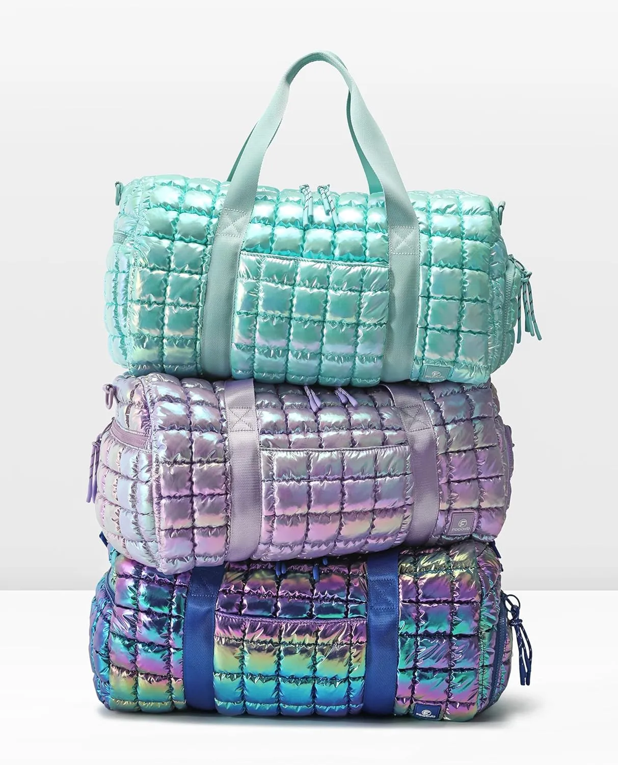 Quilted Duffel Bag for Women, Puffer Gym Duffle Bag with Shoe Compartment Lightweight Large Crossbody Sport Travel Bag Tote Pink Abalone