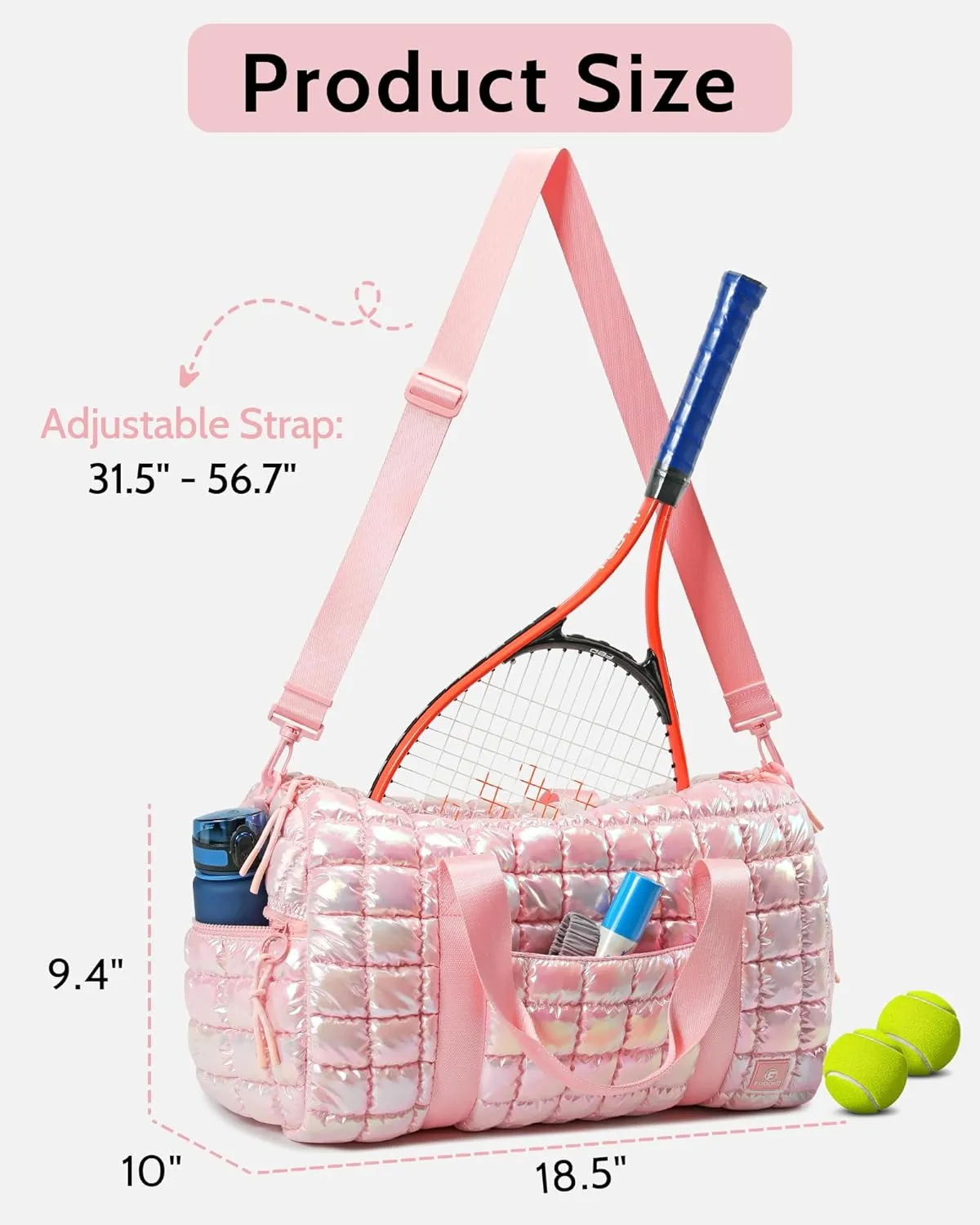 Quilted Duffel Bag for Women, Puffer Gym Duffle Bag with Shoe Compartment Lightweight Large Crossbody Sport Travel Bag Tote Pink Abalone